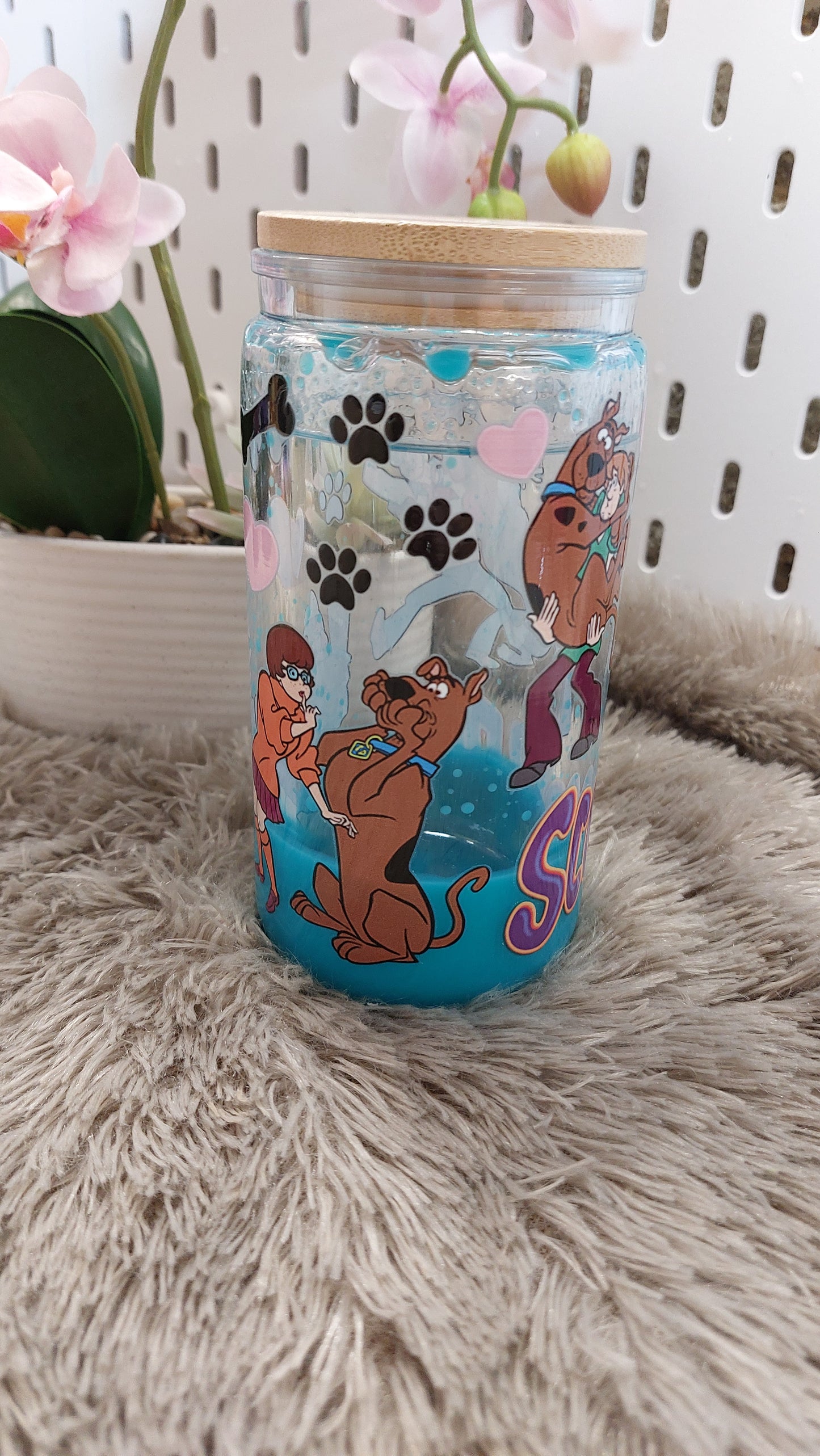 Gobelet double paroi effet lampe à lave bleu – style rétro cartoon