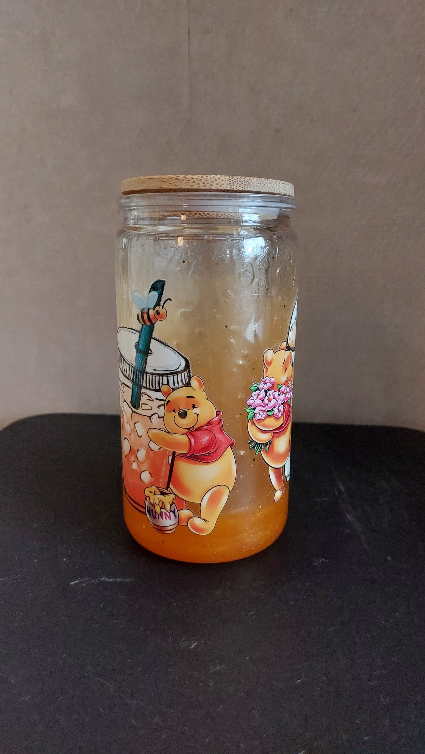 🍯 Gobelet double paroi effet miel – Ourson gourmand et paille incluse