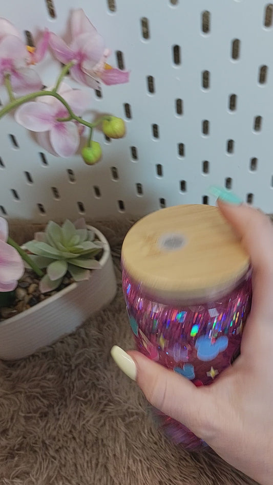 Gobelet double paroi effet paillettes roses – style cartoon girly