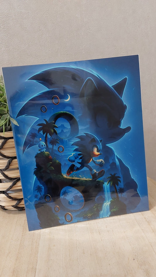 Plaque décorative en métal – Hérisson supersonique & anneaux dorés