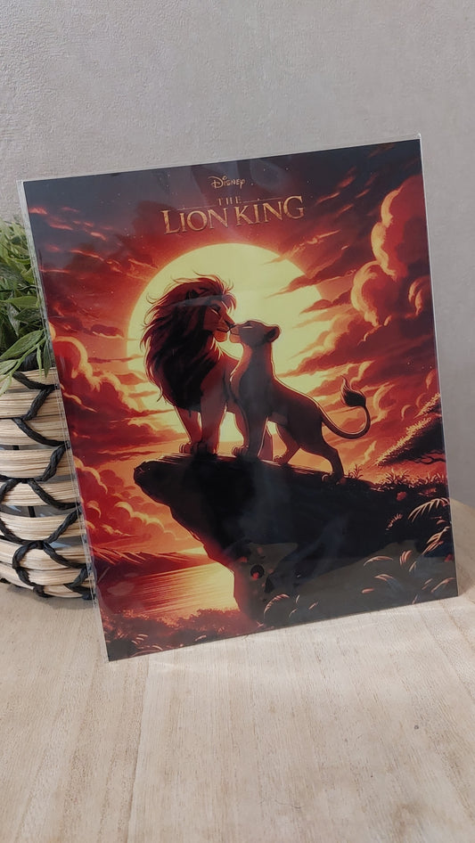 Plaque décorative en métal – Couple de lions & coucher de soleil