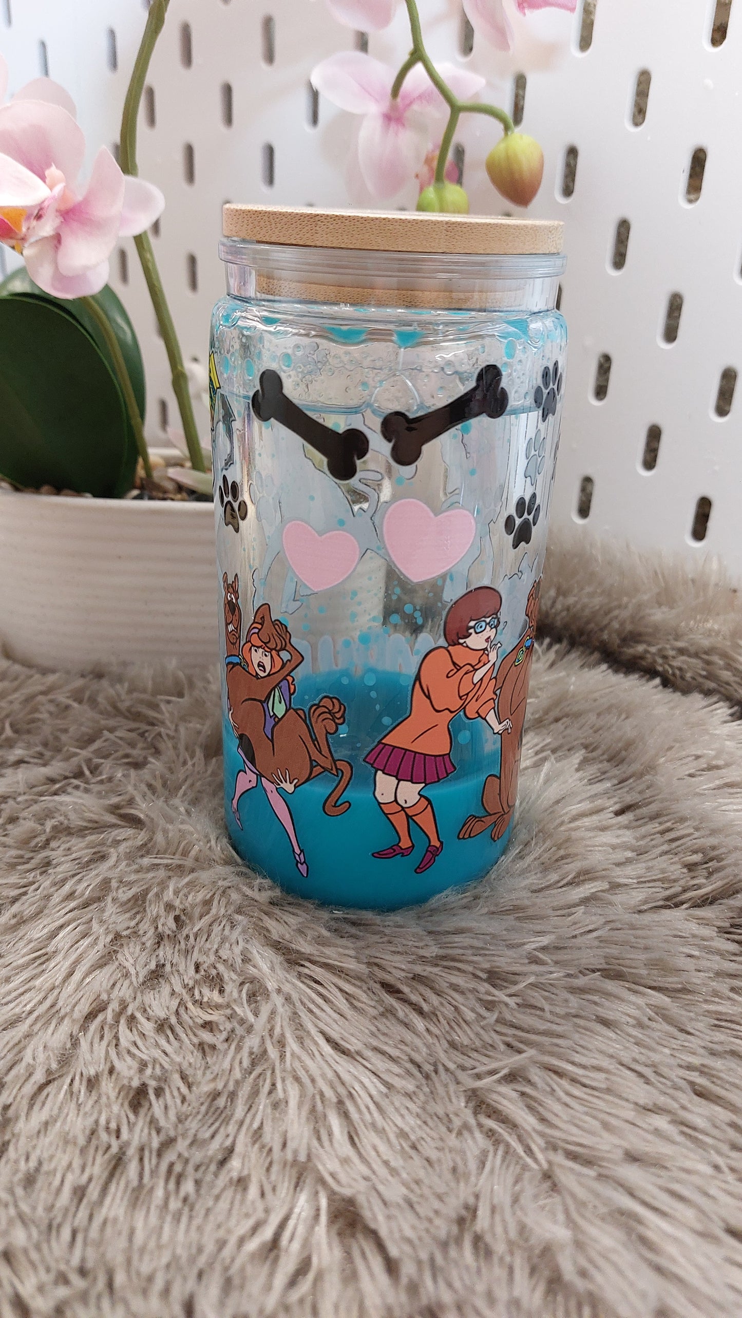 Gobelet double paroi effet lampe à lave bleu – style rétro cartoon