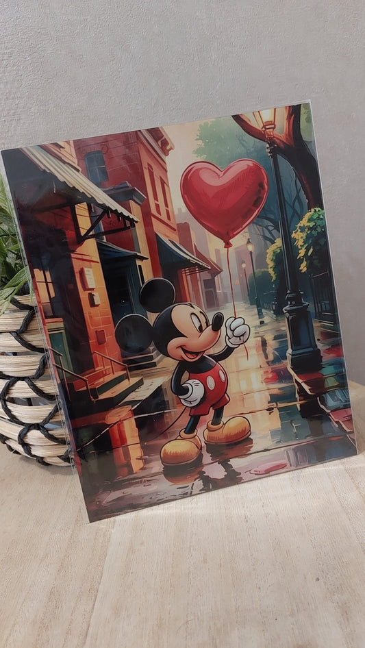 Plaque décorative en métal – Souris espiègle & ballon cœur