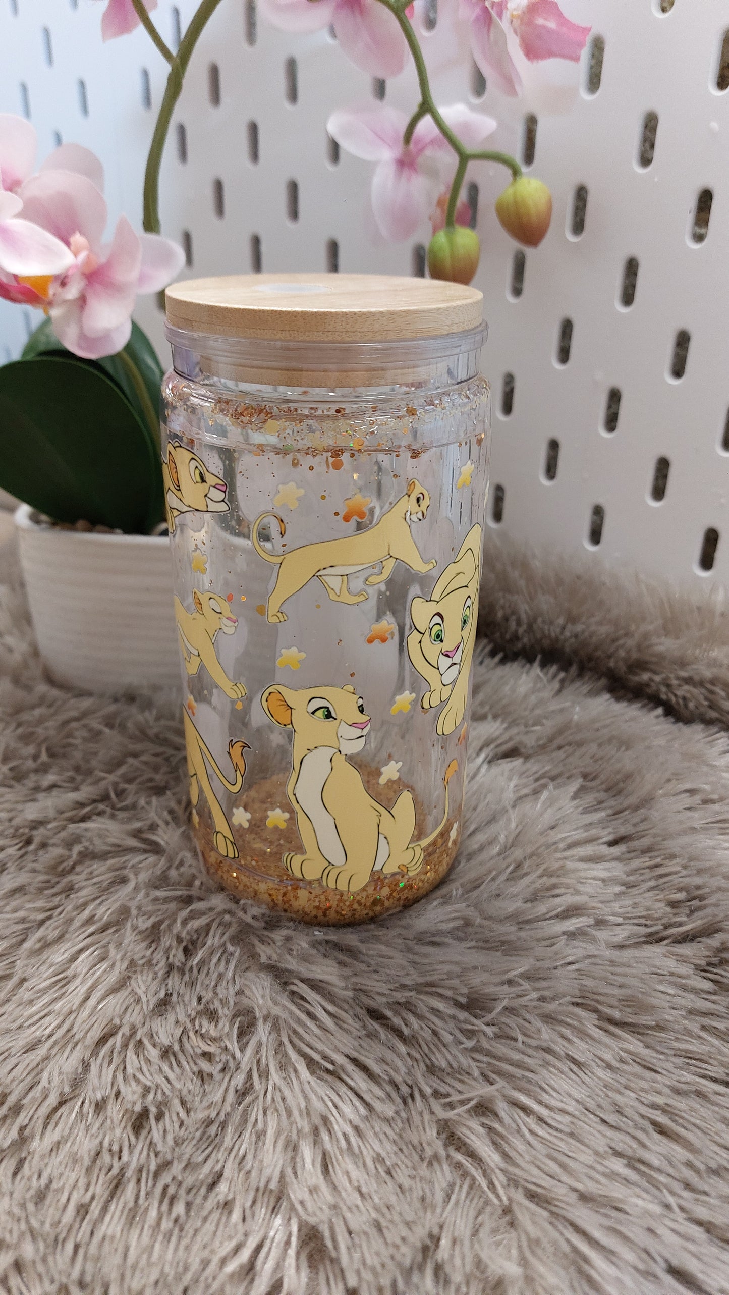 Gobelet double paroi effet paillettes magique – édition savane ✨🦁