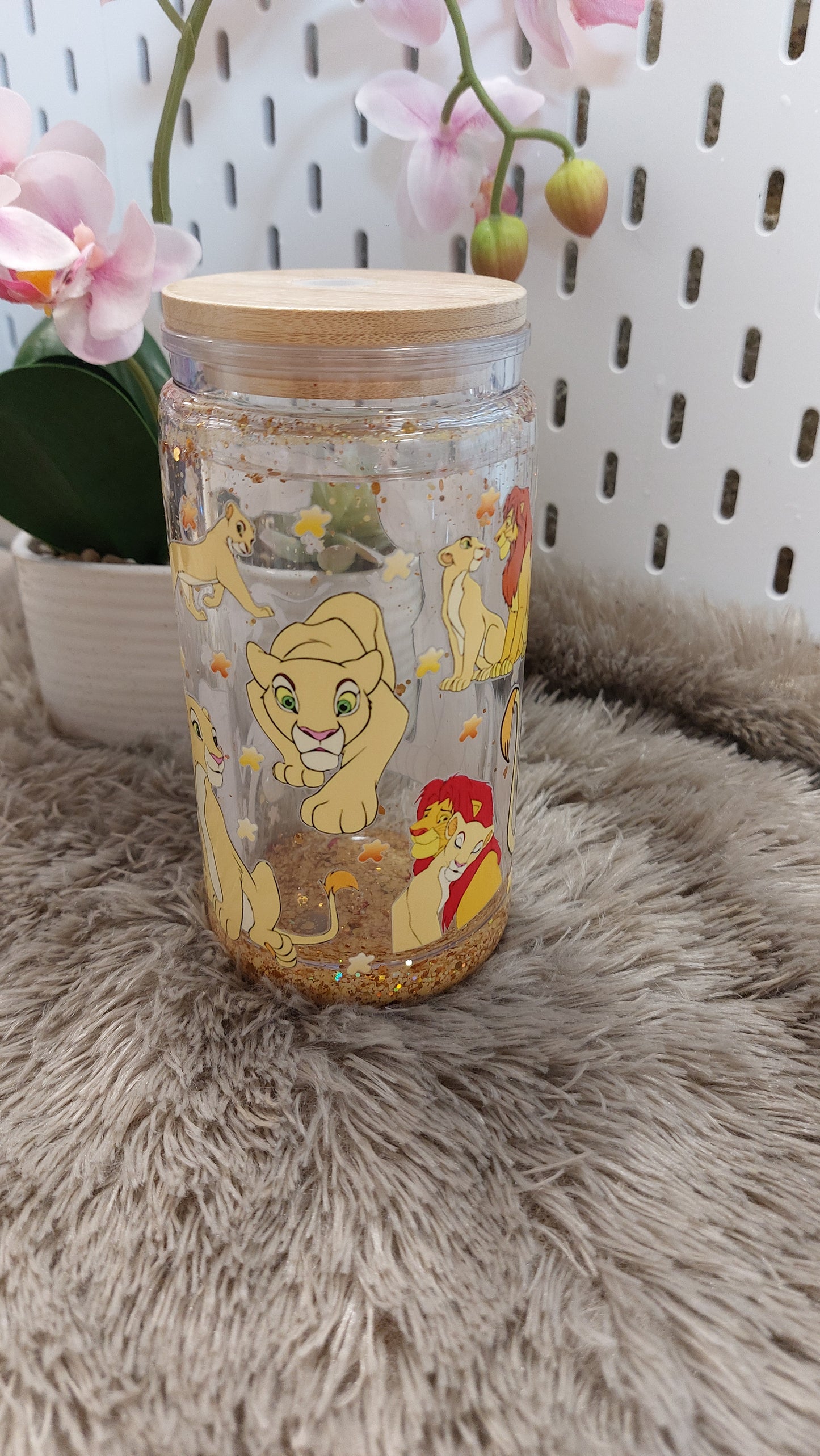 Gobelet double paroi effet paillettes magique – édition savane ✨🦁