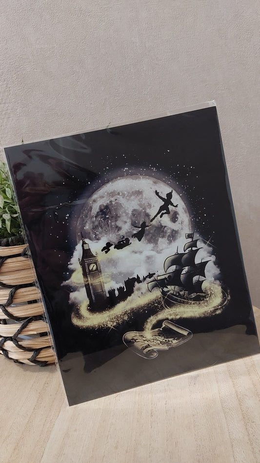 Plaque décorative en métal – Enfants volants & lune enchantée