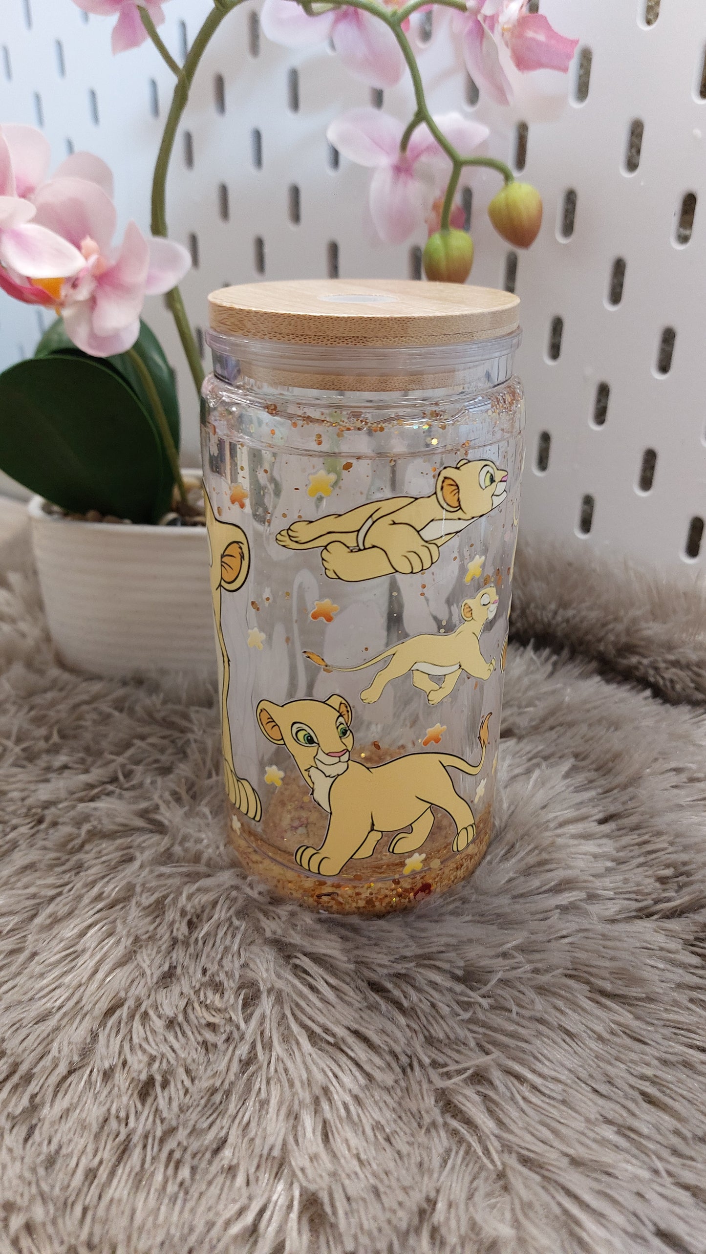 Gobelet double paroi effet paillettes magique – édition savane ✨🦁